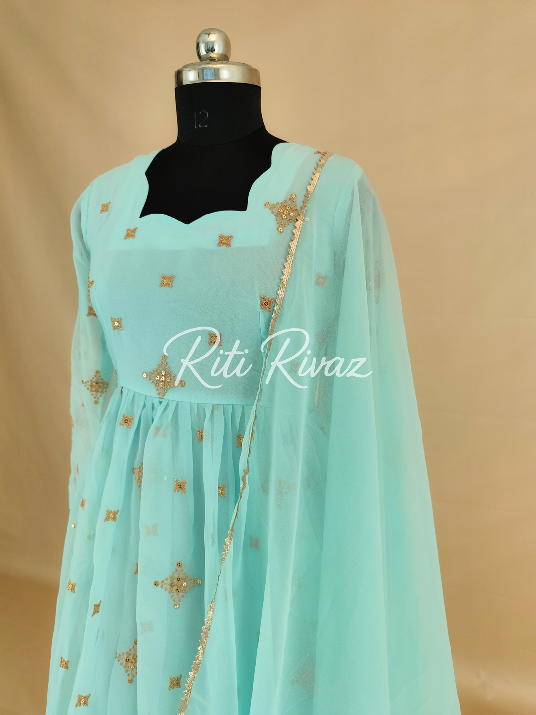Indian Partywear Sky Blue Georgette Anarkali Gown With Heavy Embroidery Sequence Work And Dupatta For Women, Designer Gown,Traditional Dress