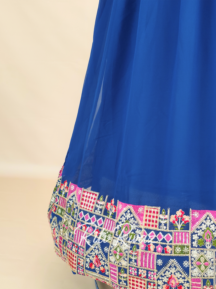 Blue Georgette Gown With Sequence Embroidery Work And Dupatta For Women, Anarkali Kurti, Long Flared Dress, Indian Wear Bridesmaid Dress
