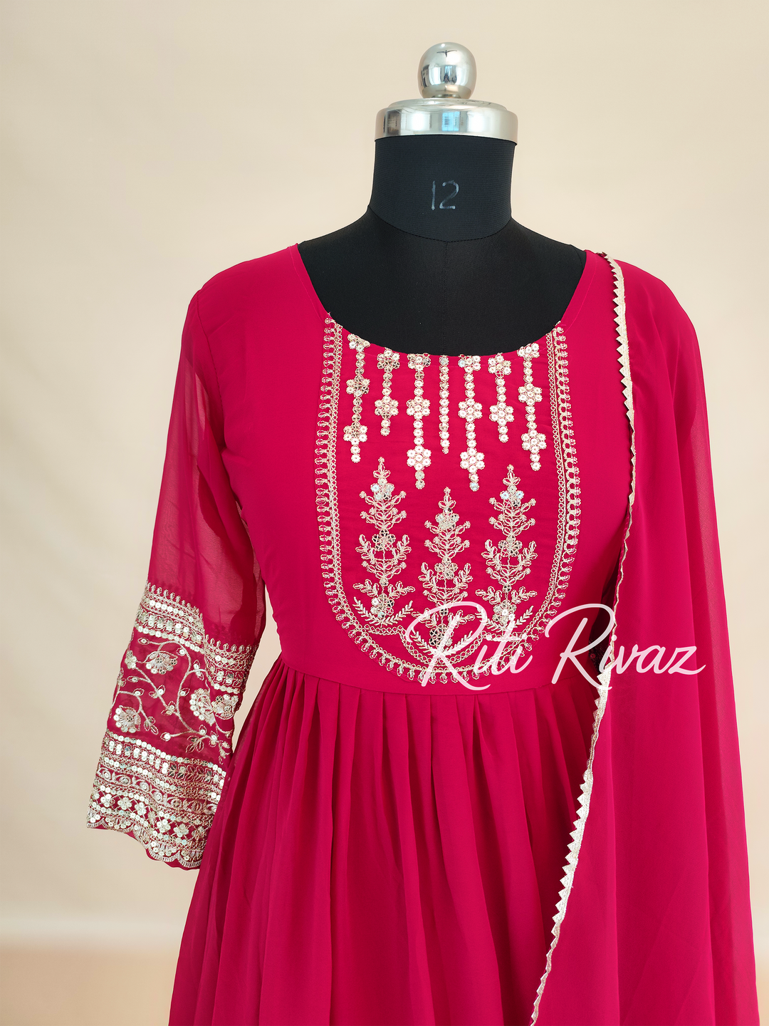 Indian Wear Pink Georgette Gown With Sequence Embroidery Work And Dupatta For Women, Anarkali Kurti, Long Flared Dress, Bridesmaid Dress