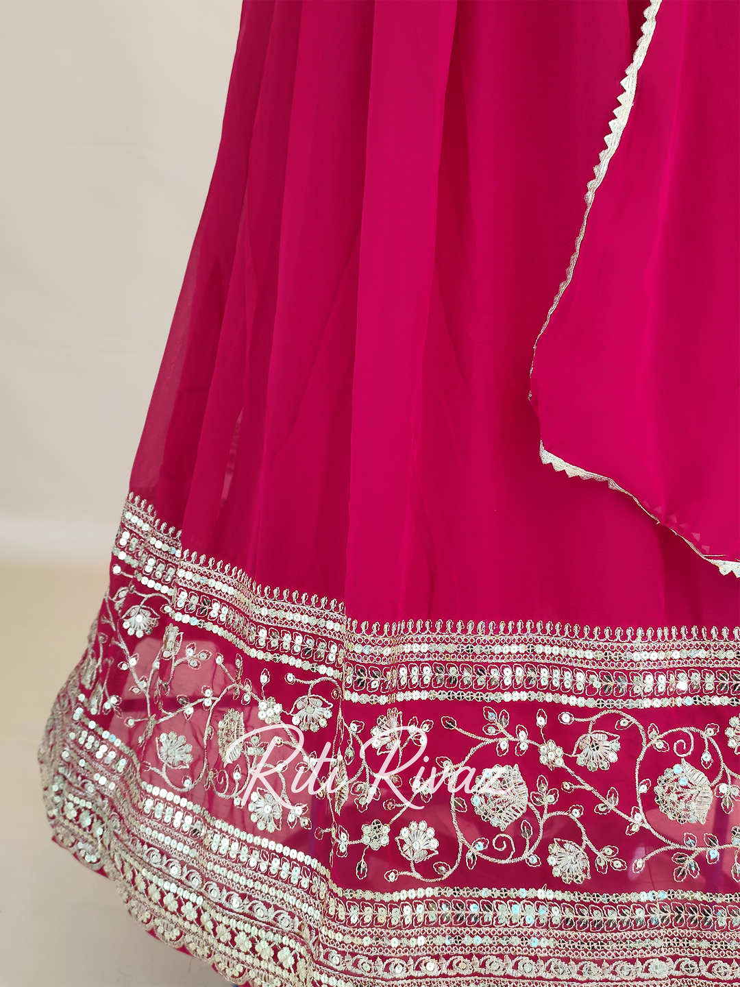 Indian Wear Pink Georgette Gown With Sequence Embroidery Work And Dupatta For Women, Anarkali Kurti, Long Flared Dress, Bridesmaid Dress