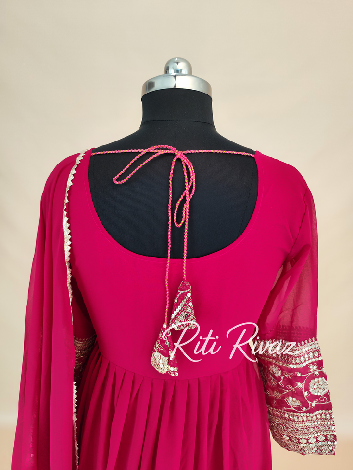 Indian Wear Pink Georgette Gown With Sequence Embroidery Work And Dupatta For Women, Anarkali Kurti, Long Flared Dress, Bridesmaid Dress