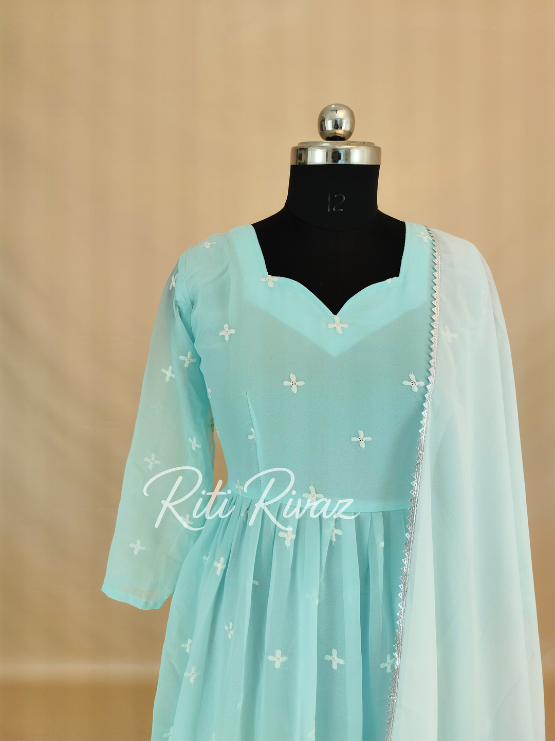 Indian Party Wear Sky Blue Chinon Georgette Gown With Heavy Embroidery Sequence Work And Dupatta For Women, Designer Gown, Traditional Dress