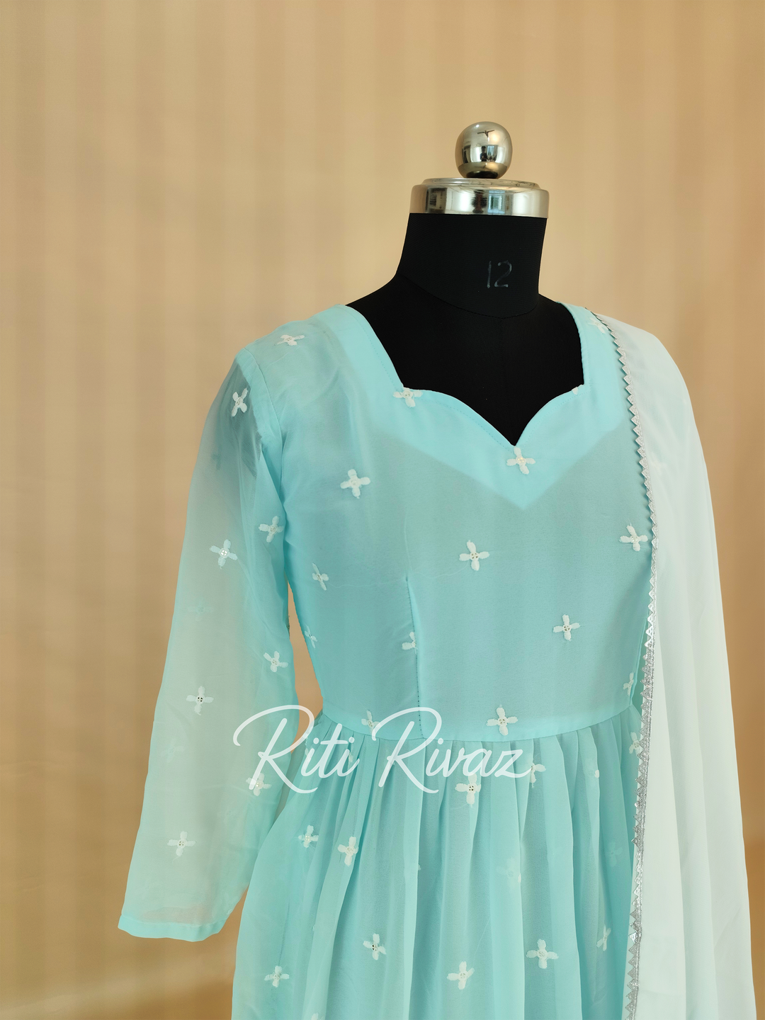 Indian Party Wear Sky Blue Chinon Georgette Gown With Heavy Embroidery Sequence Work And Dupatta For Women, Designer Gown, Traditional Dress