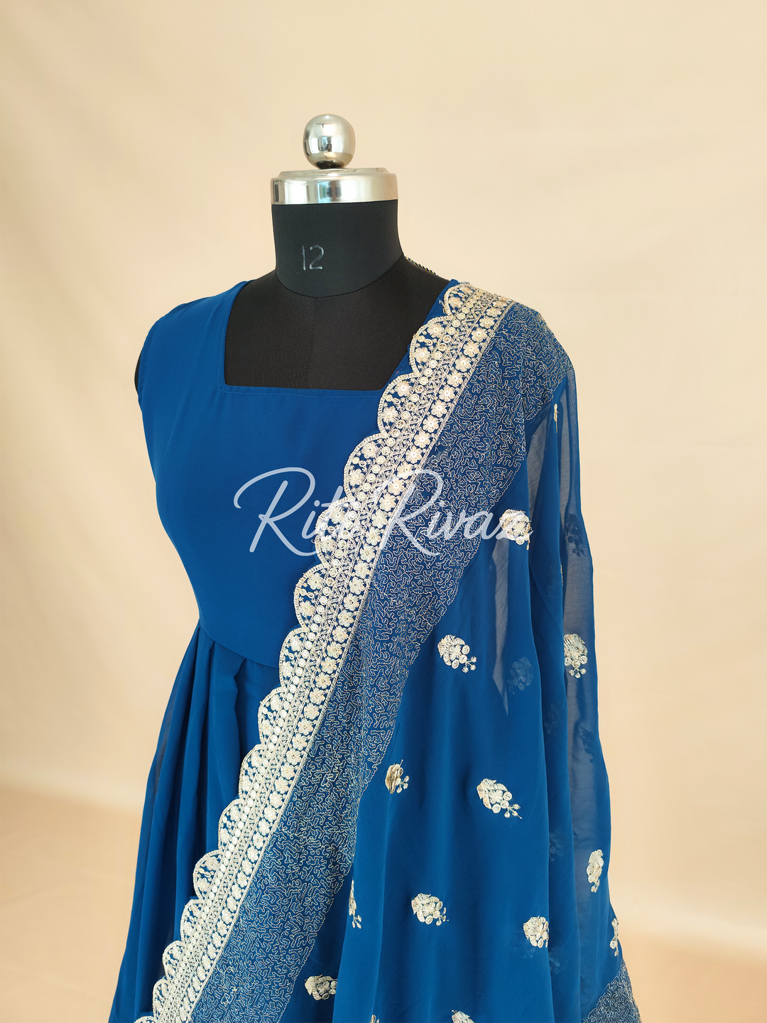 Indian Wear Blue Georgette Gown With Sequence Embroidery Work And Dupatta For Women, Ethnic Wear, Bridesmaid Gift, Formal Occasion Outfit