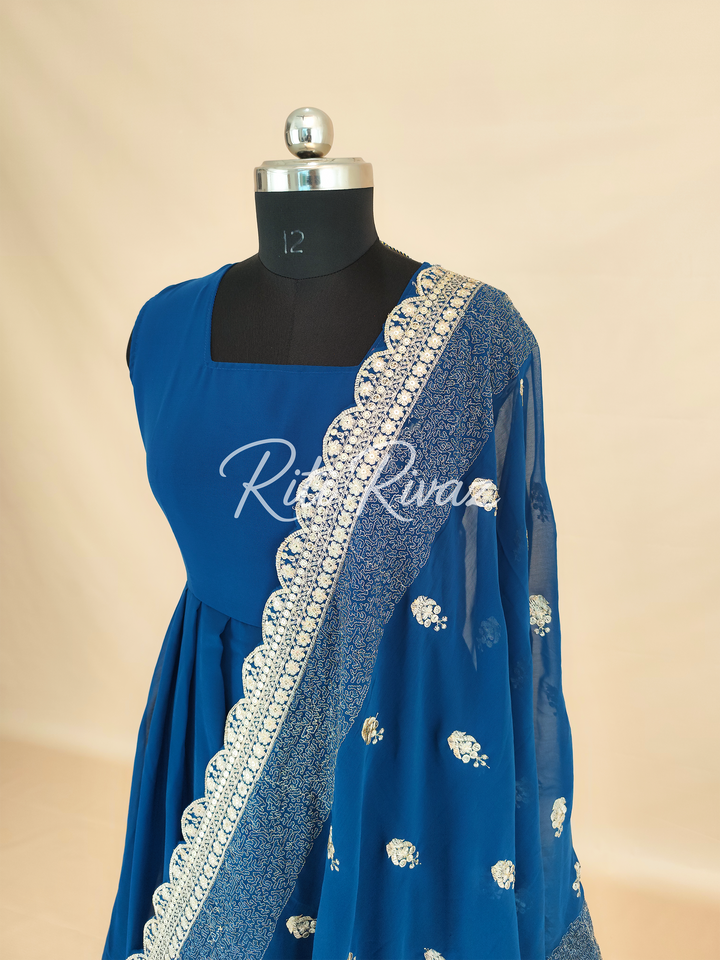 Indian Wear Blue Georgette Gown With Sequence Embroidery Work And Dupatta For Women, Ethnic Wear, Bridesmaid Gift, Formal Occasion Outfit