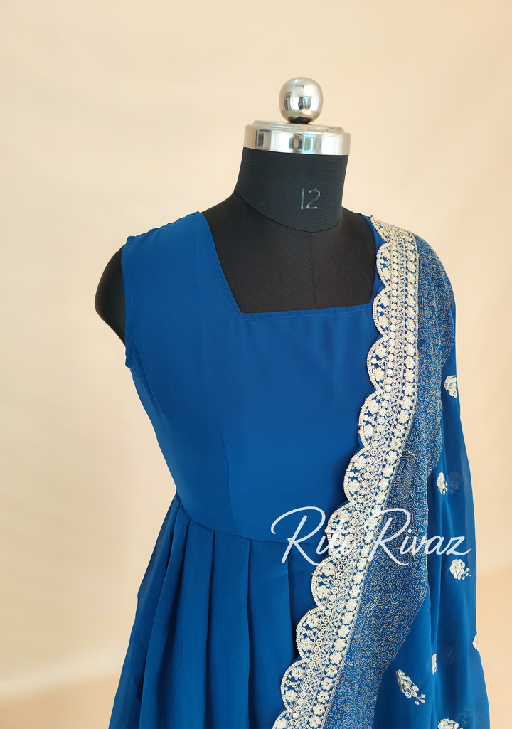 Indian Wear Blue Georgette Gown With Sequence Embroidery Work And Dupatta For Women, Ethnic Wear, Bridesmaid Gift, Formal Occasion Outfit