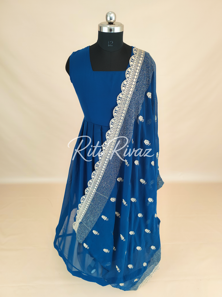 Indian Wear Blue Georgette Gown With Sequence Embroidery Work And Dupatta For Women, Ethnic Wear, Bridesmaid Gift, Formal Occasion Outfit