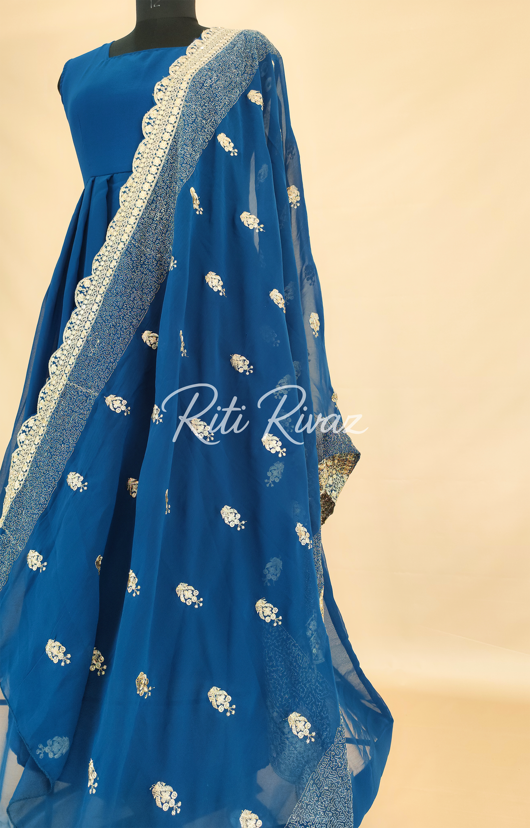 Indian Wear Blue Georgette Gown With Sequence Embroidery Work And Dupatta For Women, Ethnic Wear, Bridesmaid Gift, Formal Occasion Outfit