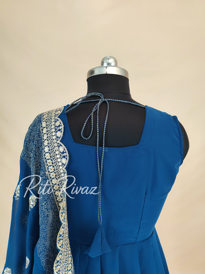 Indian Wear Blue Georgette Gown With Sequence Embroidery Work And Dupatta For Women, Ethnic Wear, Bridesmaid Gift, Formal Occasion Outfit