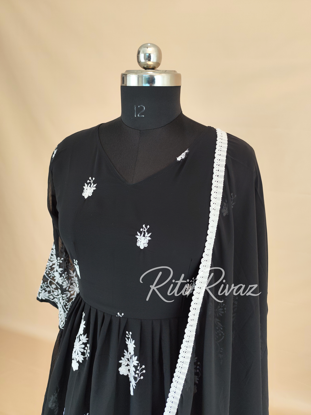 Black Georgette Gown With Sequence Embroidery Work And Dupatta For Women, Anarkali Kurti, Long Flared Dress, Indian Wear Bridesmaid Dress