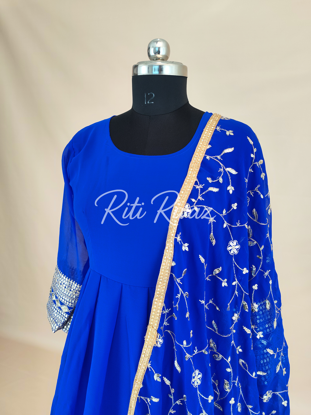 Indian Party Wear Royal Blue Georgette Gown With Heavy Embroidery Sequence Work And Dupatta For Women, Designer Gown, Traditional Dress