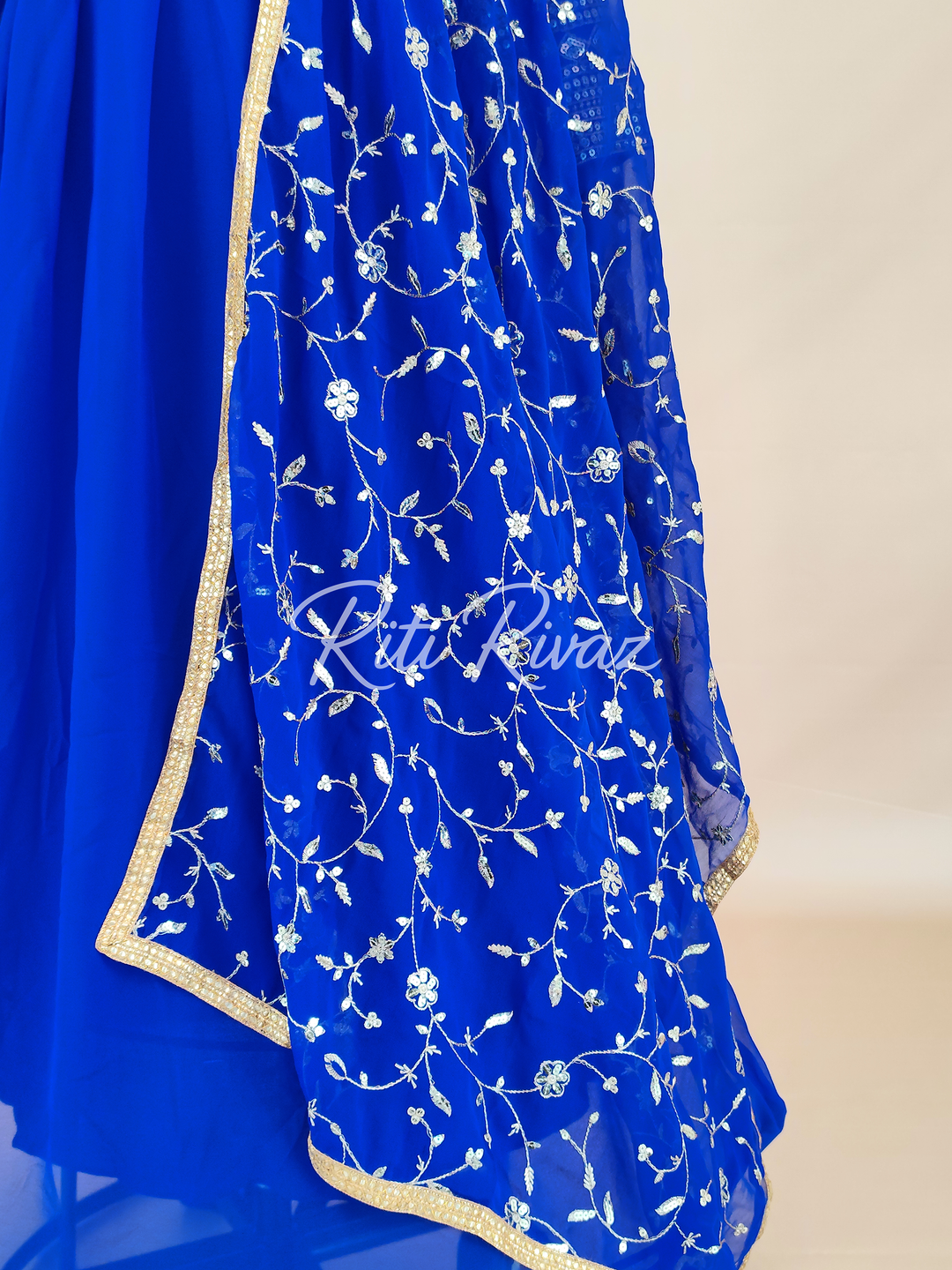 Indian Party Wear Royal Blue Georgette Gown With Heavy Embroidery Sequence Work And Dupatta For Women, Designer Gown, Traditional Dress