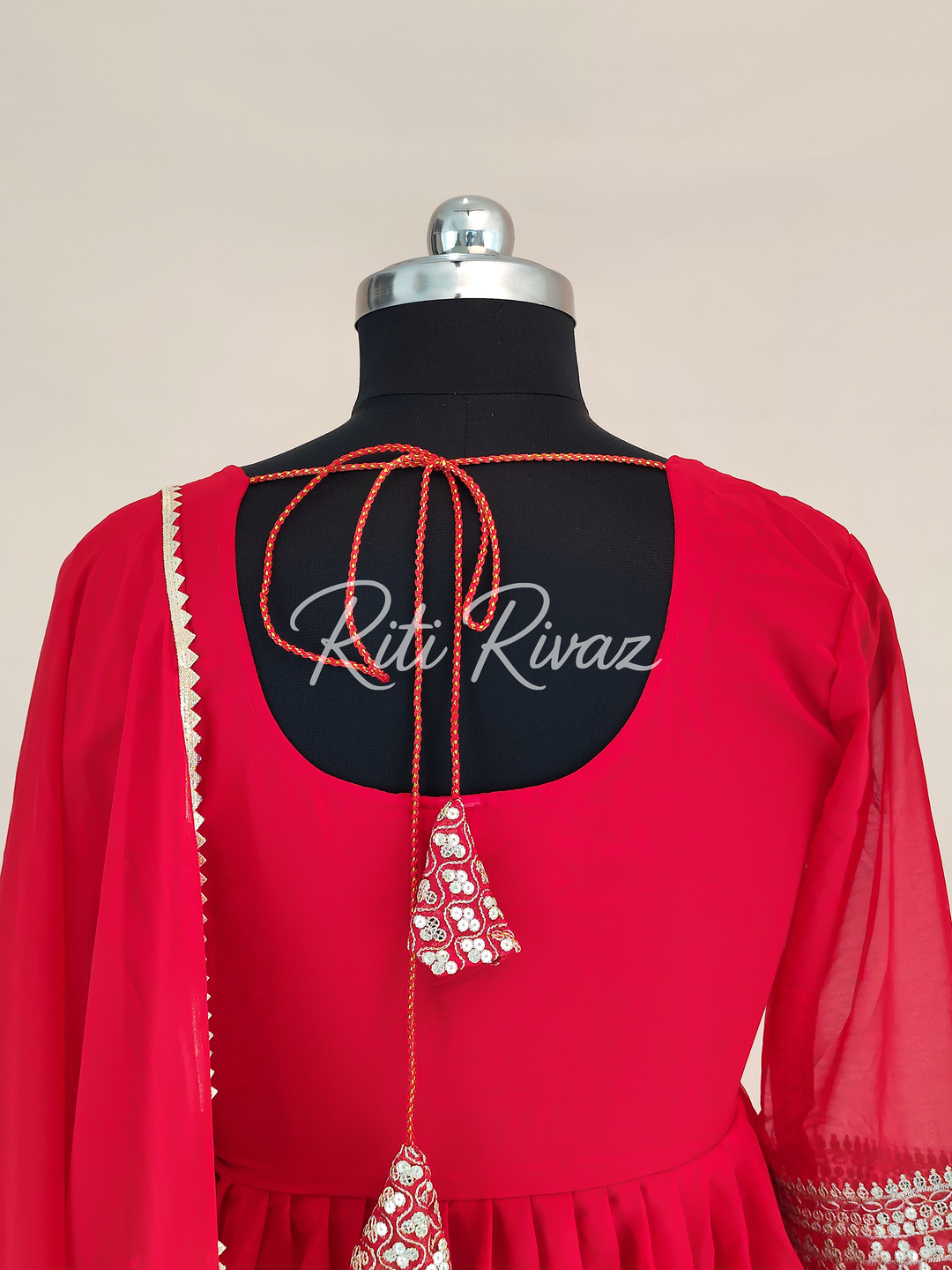 Indian Partywear Red Georgette Anarkali Gown With Heavy Embroidery Sequence Work And Dupatta For Women, Designer Gown, Traditional Dress
