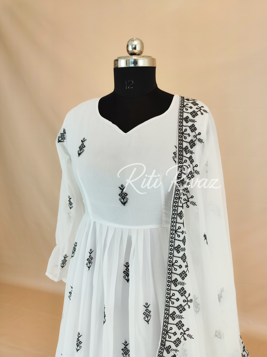 Indian Wear White Georgette Gown With Embroidery Work And Dupatta For Women, Ethnic Wear, Bridesmaid Gift, Formal Occasion Outfit