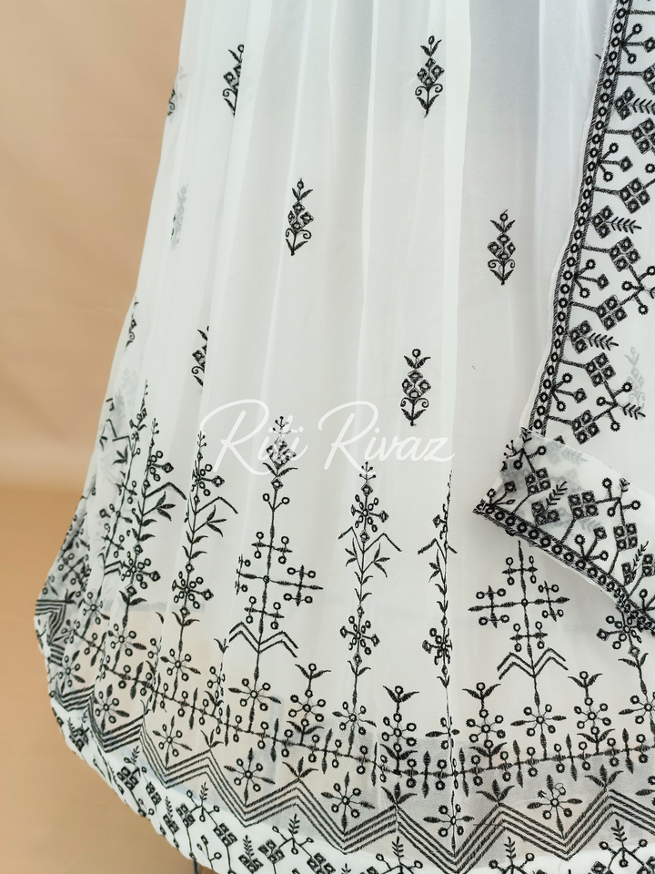 Indian Wear White Georgette Gown With Embroidery Work And Dupatta For Women, Ethnic Wear, Bridesmaid Gift, Formal Occasion Outfit