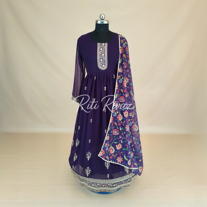 Indian Wear Purple Georgette Gown With Sequence Embroidery Work And Dupatta For Women, Ethnic Wear, Bridesmaid Gift, Formal Occasion Outfit