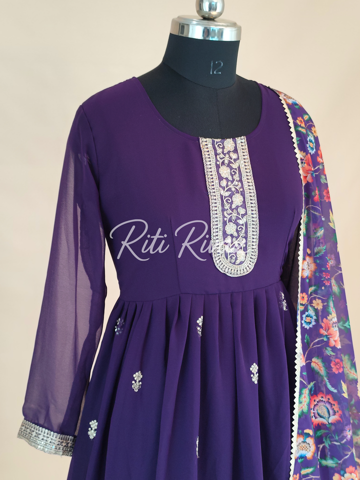 Indian Wear Purple Georgette Gown With Sequence Embroidery Work And Dupatta For Women, Ethnic Wear, Bridesmaid Gift, Formal Occasion Outfit