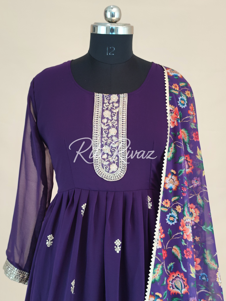 Indian Wear Purple Georgette Gown With Sequence Embroidery Work And Dupatta For Women, Ethnic Wear, Bridesmaid Gift, Formal Occasion Outfit