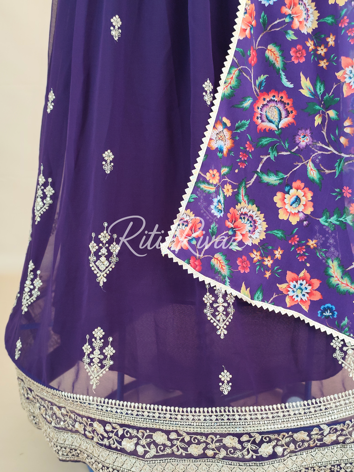 Indian Wear Purple Georgette Gown With Sequence Embroidery Work And Dupatta For Women, Ethnic Wear, Bridesmaid Gift, Formal Occasion Outfit