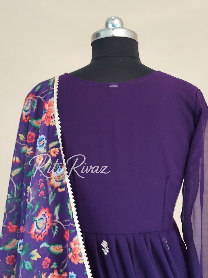 Indian Wear Purple Georgette Gown With Sequence Embroidery Work And Dupatta For Women, Ethnic Wear, Bridesmaid Gift, Formal Occasion Outfit