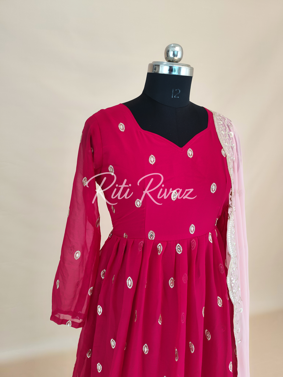 Pink Georgette Gown With Sequence Embroidery Work And Dupatta For Women, Anarkali Kurti, Long Flared Dress, Indian Wear Bridesmaid Dress