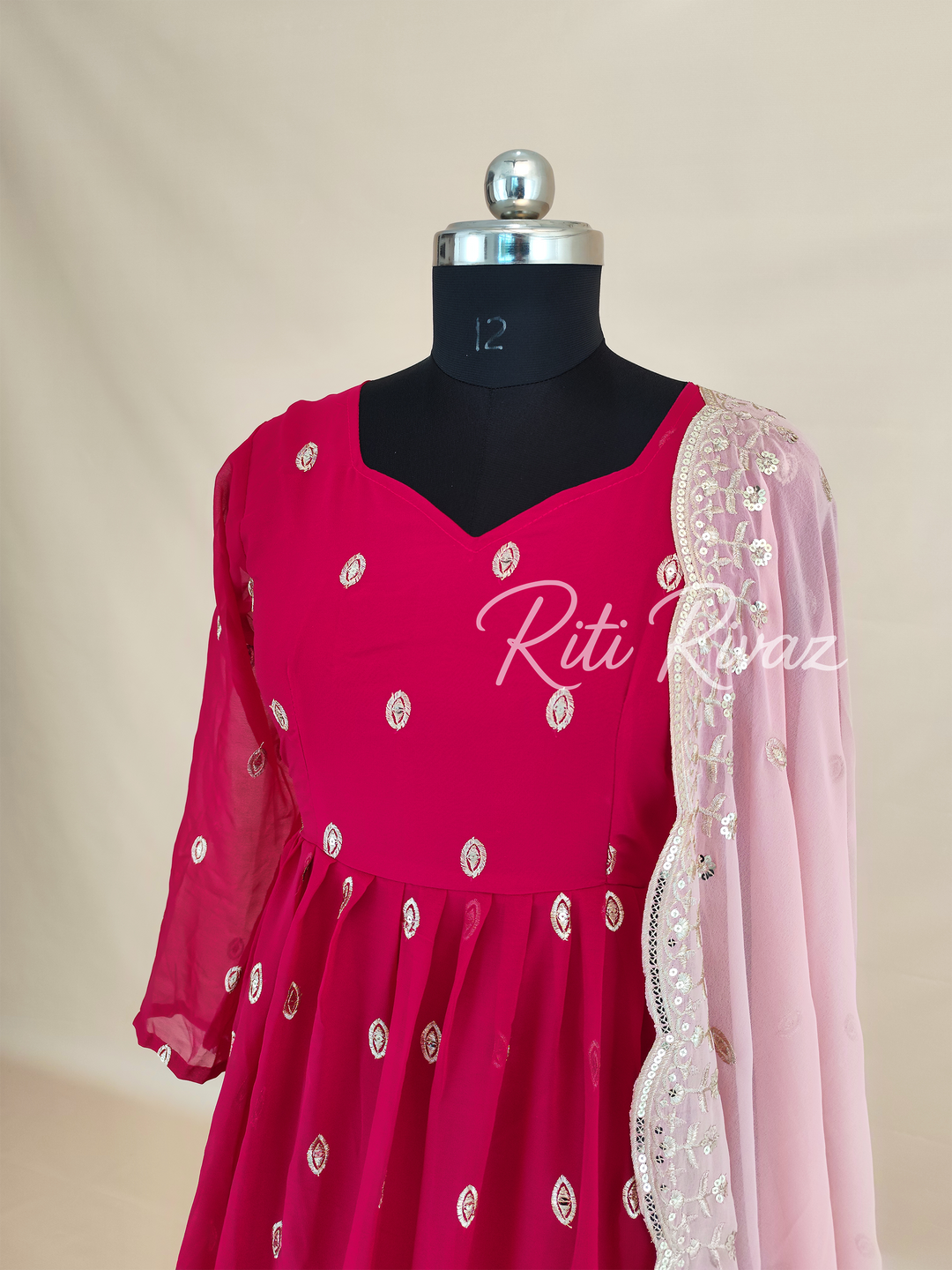 Pink Georgette Gown With Sequence Embroidery Work And Dupatta For Women, Anarkali Kurti, Long Flared Dress, Indian Wear Bridesmaid Dress