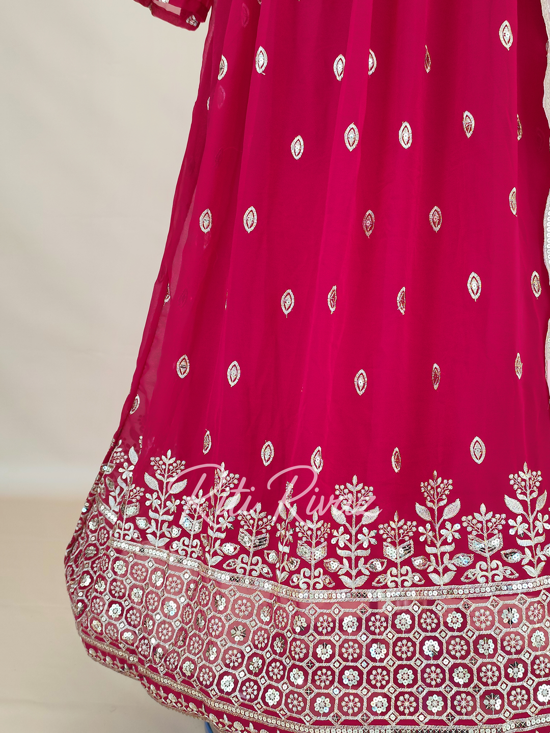 Pink Georgette Gown With Sequence Embroidery Work And Dupatta For Women, Anarkali Kurti, Long Flared Dress, Indian Wear Bridesmaid Dress