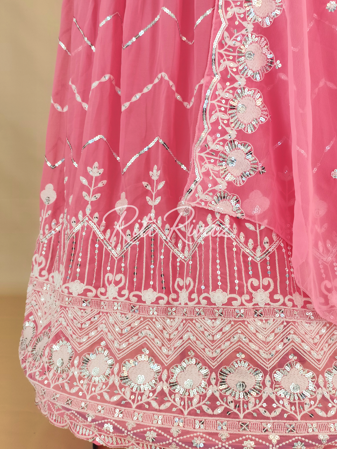 Indian Wear Pink Georgette Gown With Sequence Embroidery Work And Dupatta For Women, Anarkali Kurti, Long Flared Dress, Bridesmaid Dress
