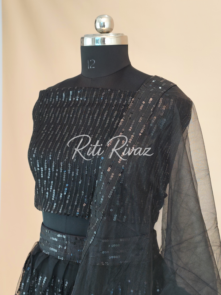 Black Color Soft Net all over Sequence work Lehenga Choli for women , Festive Lehenga, Lehenga Love, Indian Fashion ,Ethnic wear, Party wear