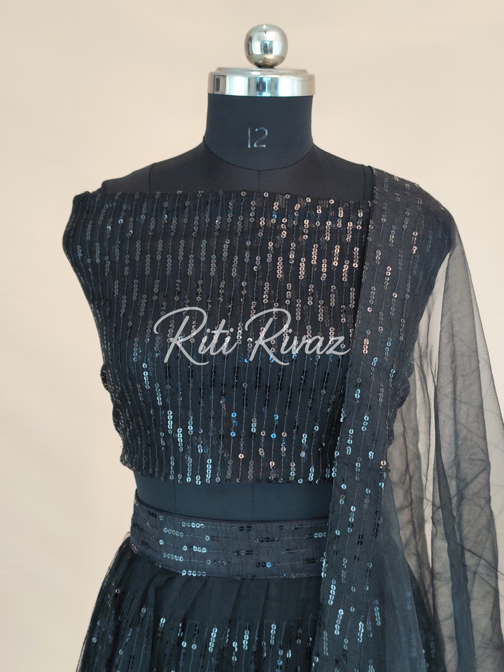 Black Color Soft Net all over Sequence work Lehenga Choli for women , Festive Lehenga, Lehenga Love, Indian Fashion ,Ethnic wear, Party wear