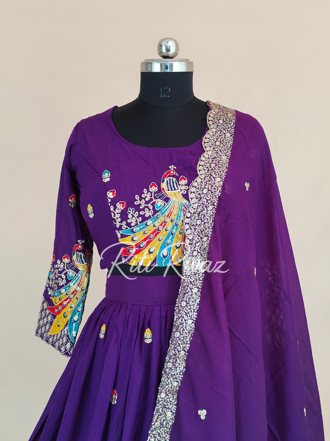 Purple Color Pure Vichitra Silk Heavy Embroidery Sequence And Thread Work Navratri Ready To Wear Lehenga Choli, Garba Lehenga,Stitched Choli