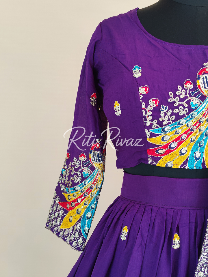 Purple Color Pure Vichitra Silk Heavy Embroidery Sequence And Thread Work Navratri Ready To Wear Lehenga Choli, Garba Lehenga,Stitched Choli