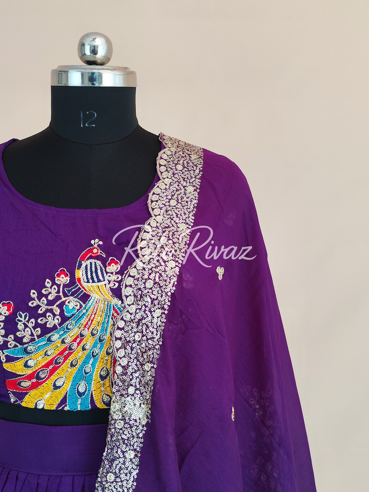 Purple Color Pure Vichitra Silk Heavy Embroidery Sequence And Thread Work Navratri Ready To Wear Lehenga Choli, Garba Lehenga,Stitched Choli