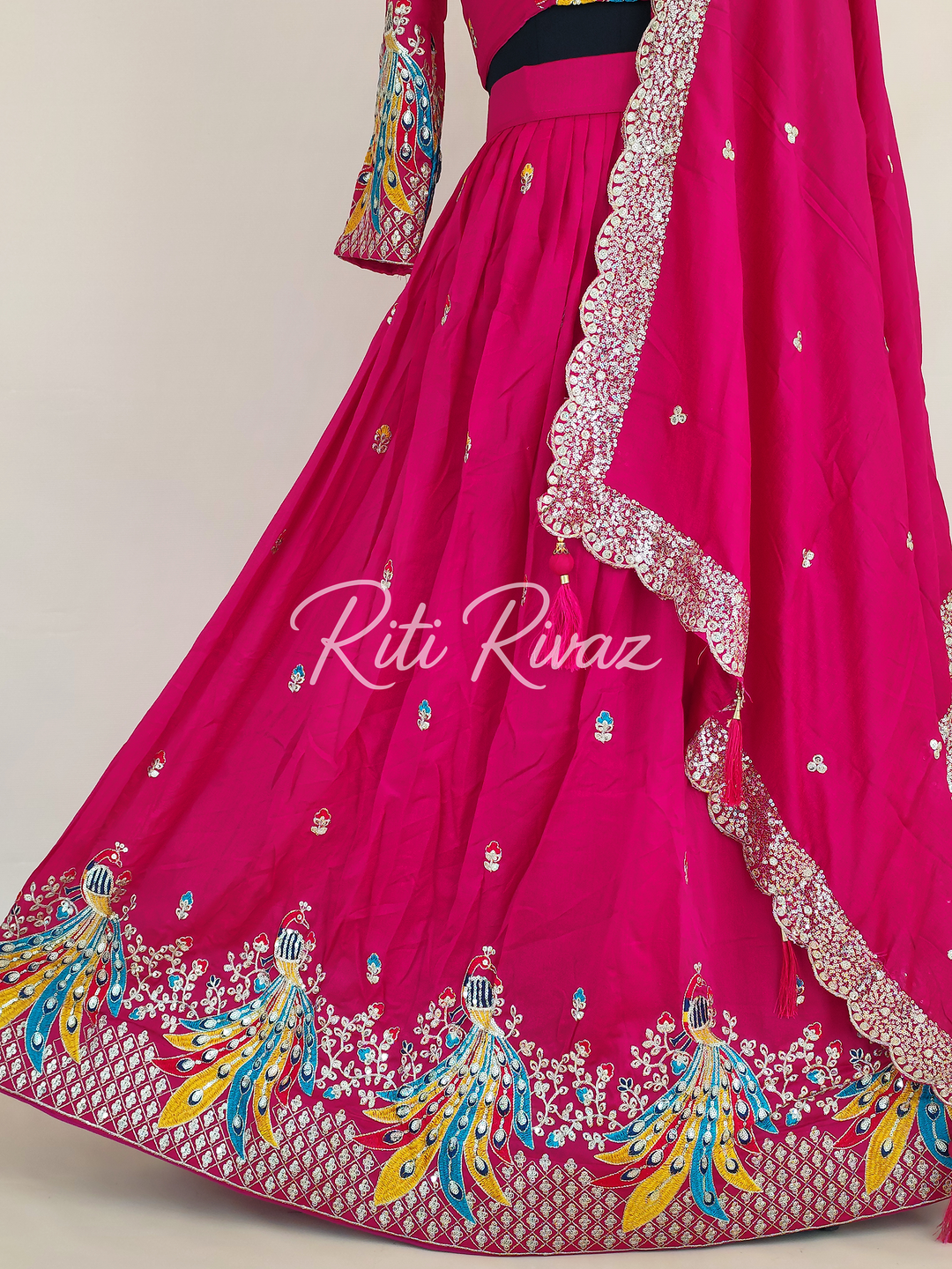 Pink Color Pure Vichitra Silk Heavy Embroidery Sequence And Thread Work Navratri Ready To Wear Lehenga Choli, Garba Lehenga, Stitched Choli