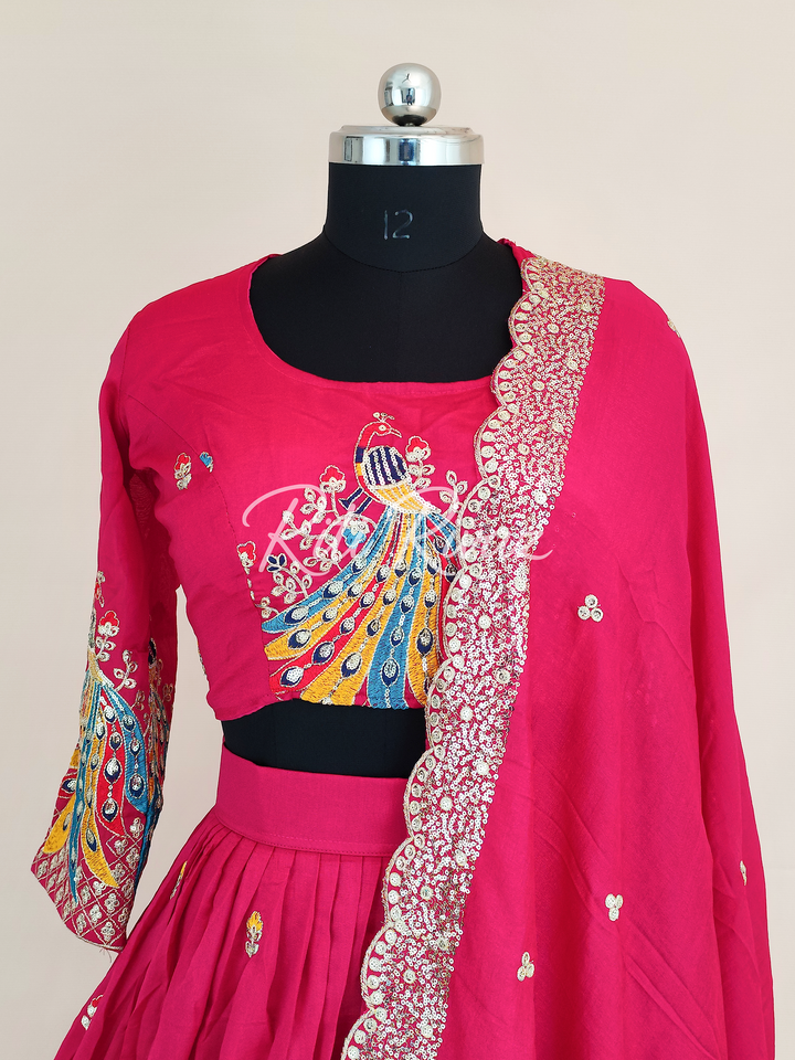 Pink Color Pure Vichitra Silk Heavy Embroidery Sequence And Thread Work Navratri Ready To Wear Lehenga Choli, Garba Lehenga, Stitched Choli