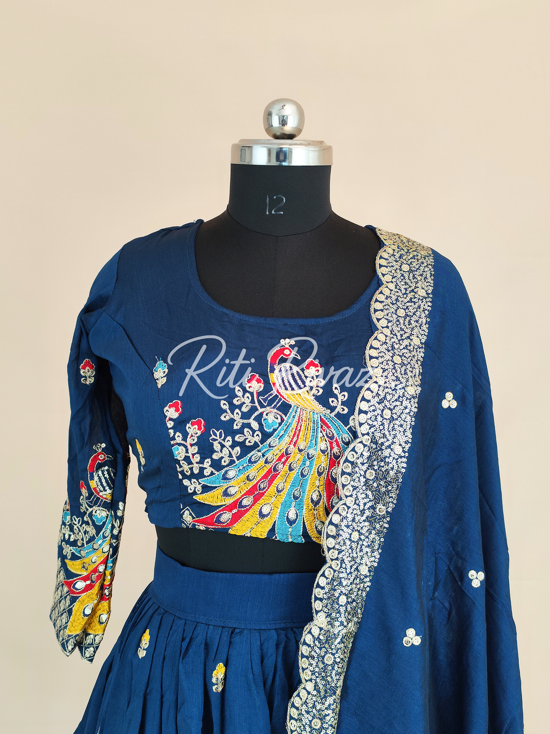 Blue Color Pure Vichitra Silk Heavy Embroidery Sequence And Thread Work Navratri Ready To Wear Lehenga Choli, Garba Lehenga, Stitched Choli