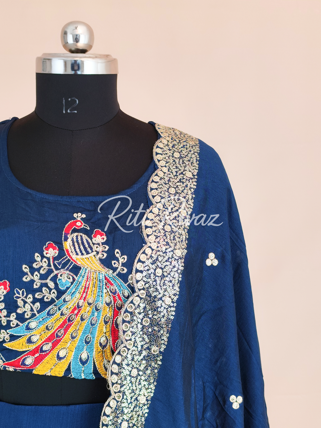 Blue Color Pure Vichitra Silk Heavy Embroidery Sequence And Thread Work Navratri Ready To Wear Lehenga Choli, Garba Lehenga, Stitched Choli