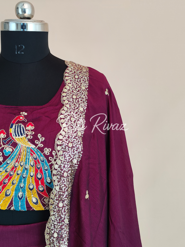 Maroon Color Pure Vichitra Silk Heavy Embroidery Sequence And Thread Work Navratri Ready To Wear Lehenga Choli, Garba Lehenga,Stitched Choli