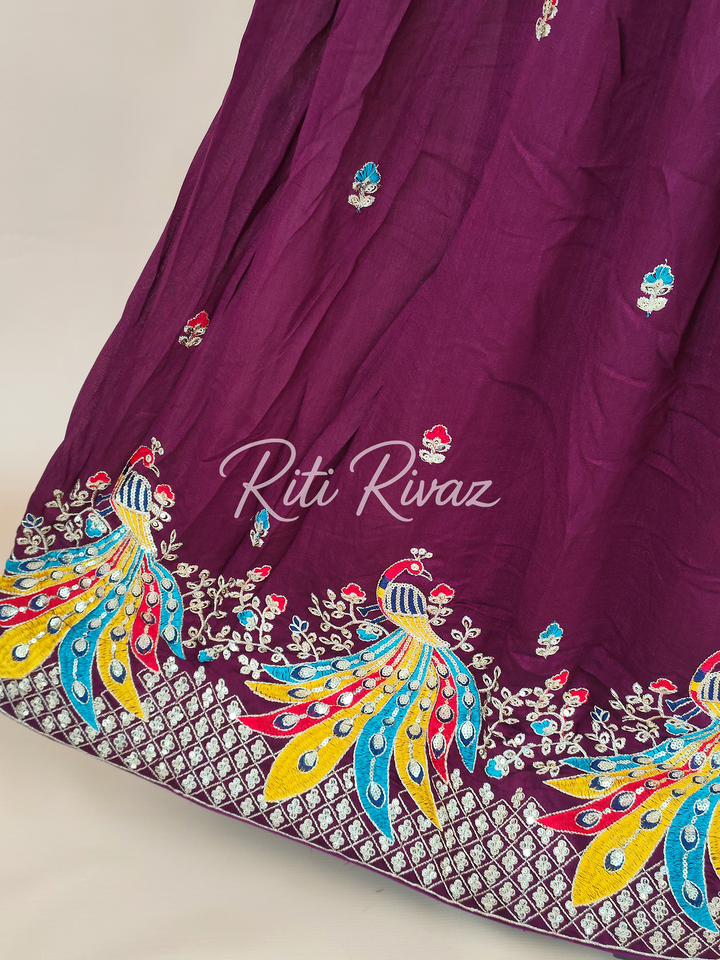 Maroon Color Pure Vichitra Silk Heavy Embroidery Sequence And Thread Work Navratri Ready To Wear Lehenga Choli, Garba Lehenga,Stitched Choli