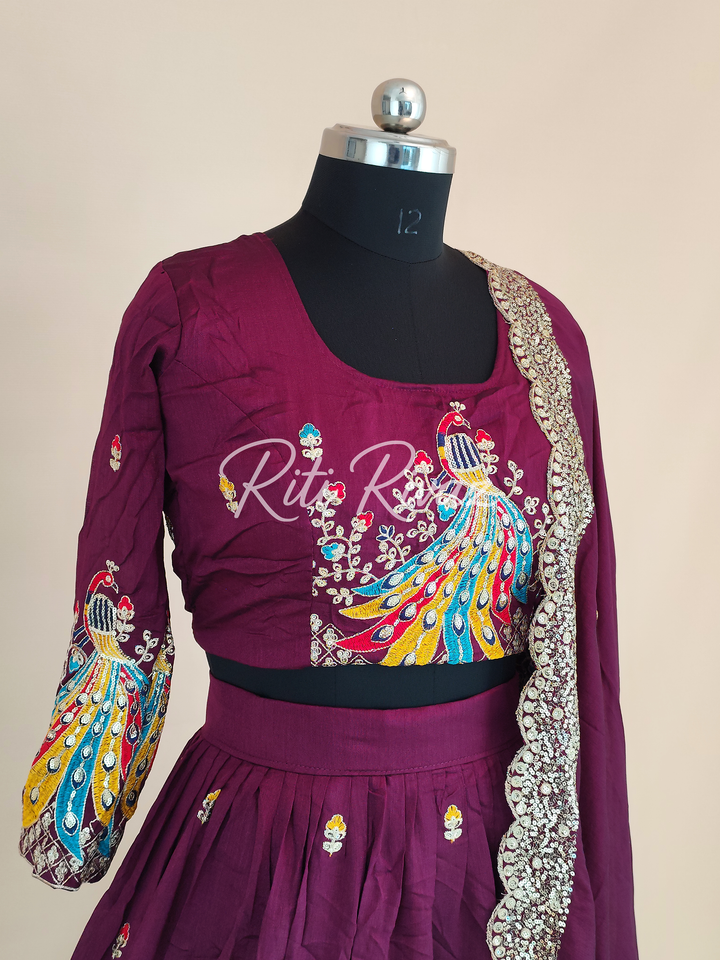 Maroon Color Pure Vichitra Silk Heavy Embroidery Sequence And Thread Work Navratri Ready To Wear Lehenga Choli, Garba Lehenga,Stitched Choli