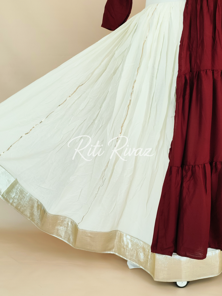 White and Maroon Pure Cotton With Heavy Gamathi With Real Mirror Work Navratri Lehenga Choli, Garba Lehenga Choli, Ready To Wear Lehenga