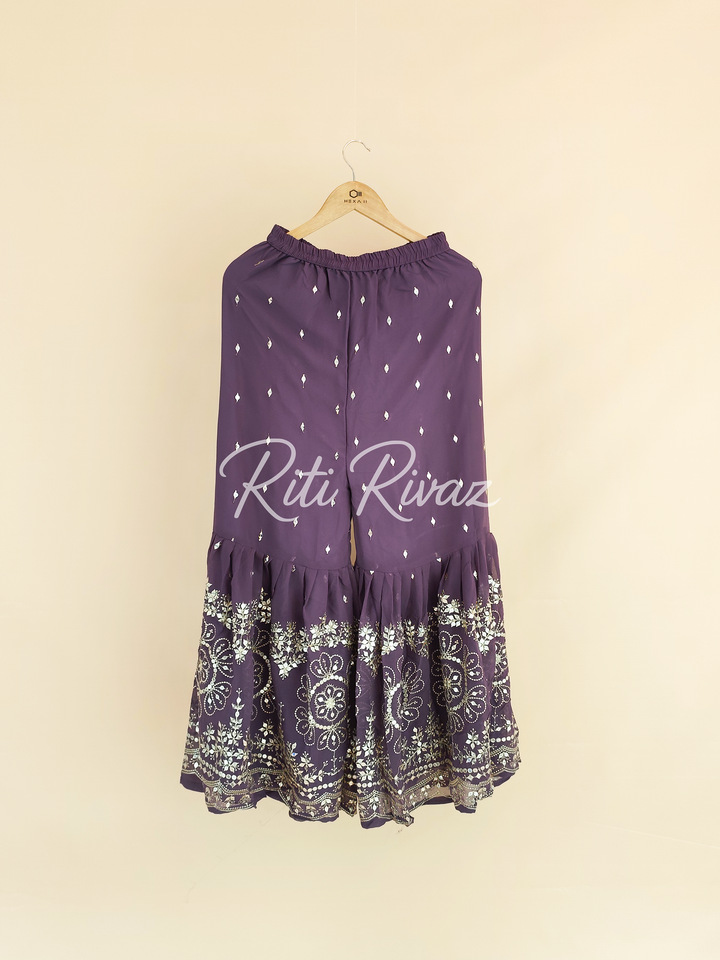 Dashing Purple Color Georgette Fabric Heavy Embroidery Sequence Work Top , Palazzo, Dupatta Ready to wear Suit, Pakistani Suit, Panjabi