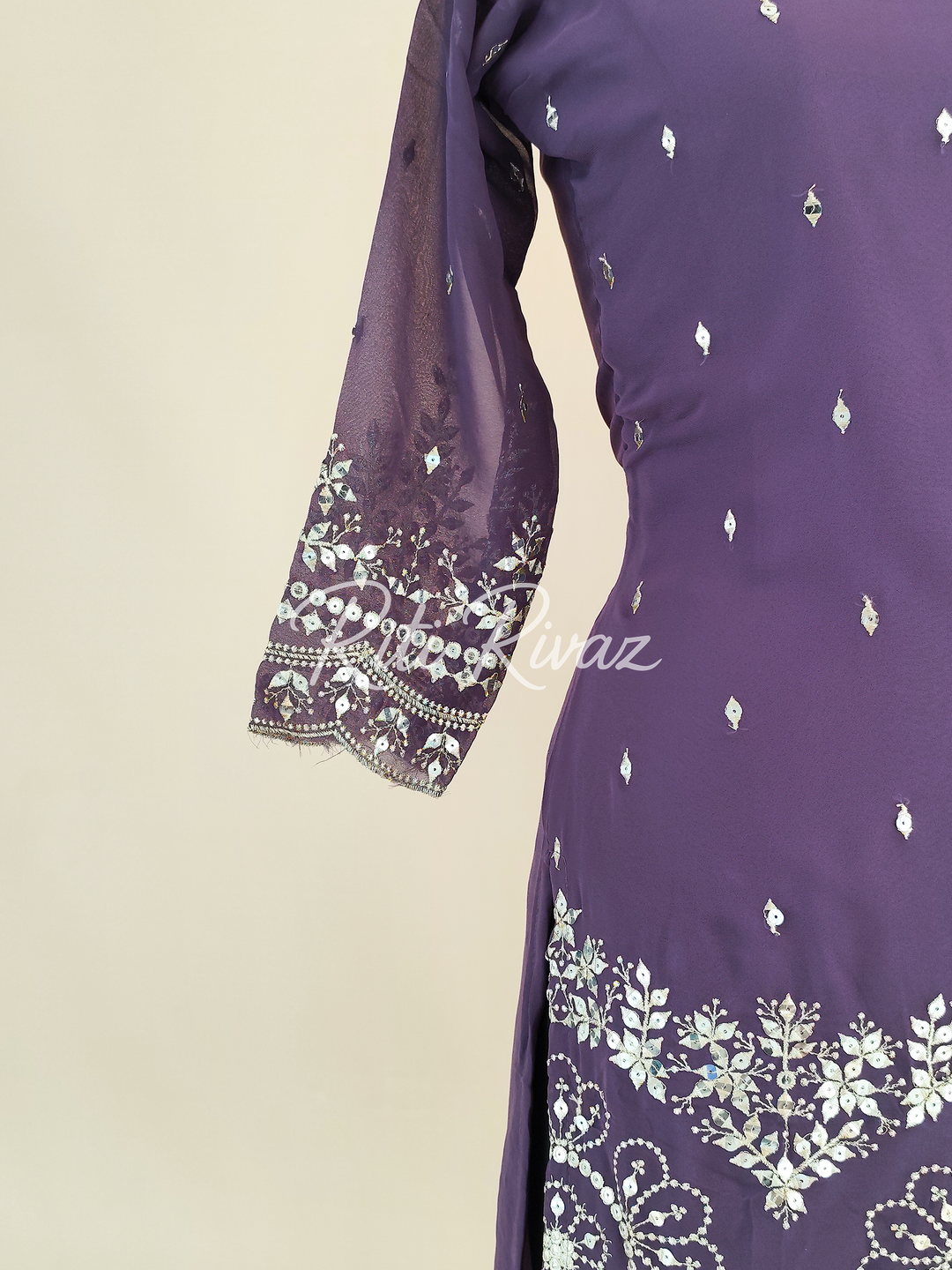 Dashing Purple Color Georgette Fabric Heavy Embroidery Sequence Work Top , Palazzo, Dupatta Ready to wear Suit, Pakistani Suit, Panjabi