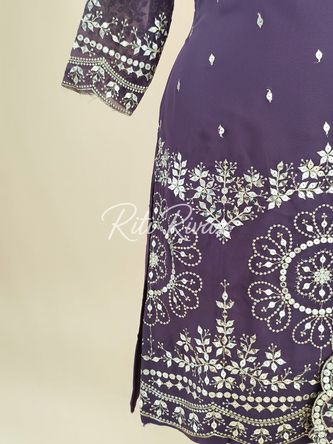 Dashing Purple Color Georgette Fabric Heavy Embroidery Sequence Work Top , Palazzo, Dupatta Ready to wear Suit, Pakistani Suit, Panjabi