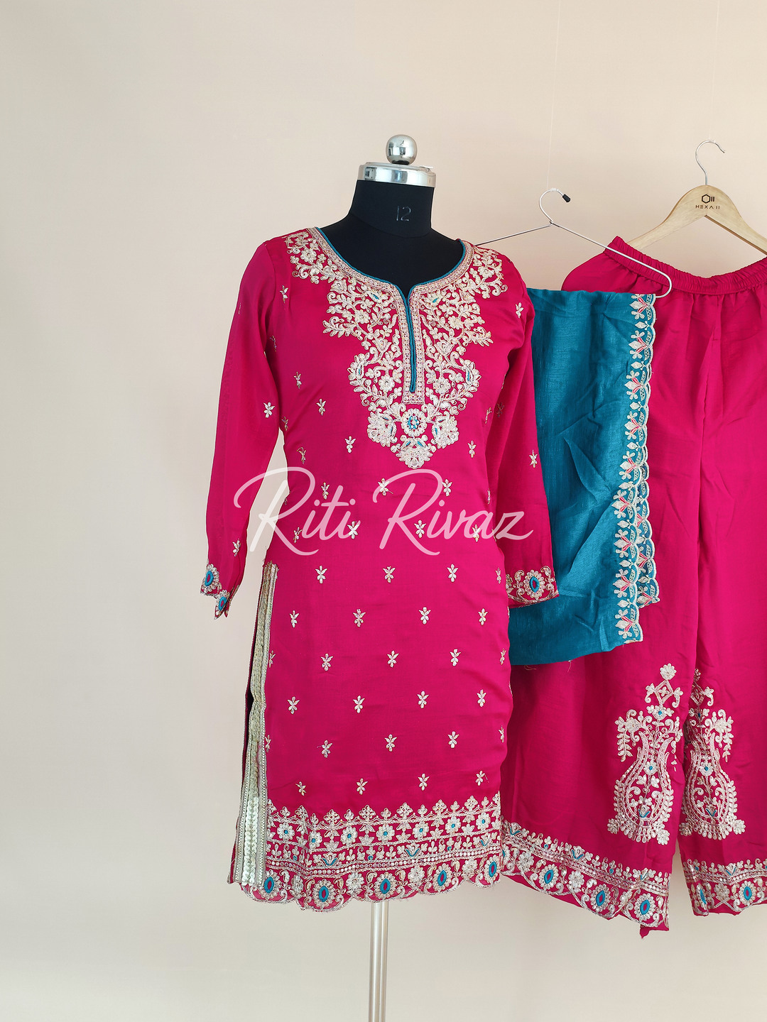 Charming Pink Color Vichitra silk Fabric Heavy Embroidery Thread And Sequence Work Top , Palazzo, Dupatta Ready to wear Suit, Pakistani Suit