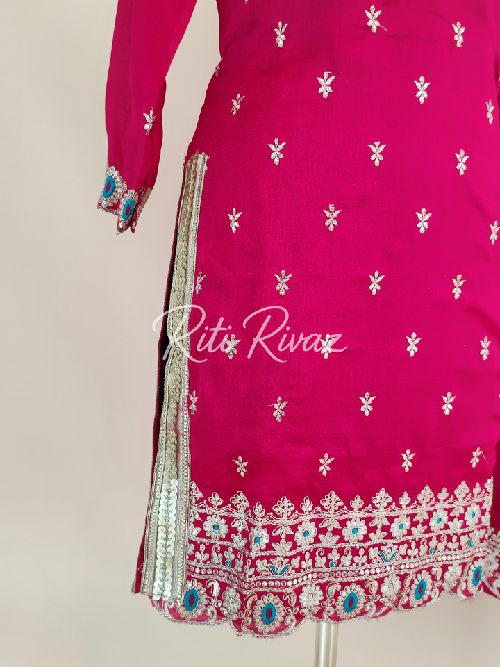 Charming Pink Color Vichitra silk Fabric Heavy Embroidery Thread And Sequence Work Top , Palazzo, Dupatta Ready to wear Suit, Pakistani Suit