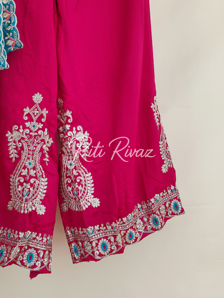 Charming Pink Color Vichitra silk Fabric Heavy Embroidery Thread And Sequence Work Top , Palazzo, Dupatta Ready to wear Suit, Pakistani Suit