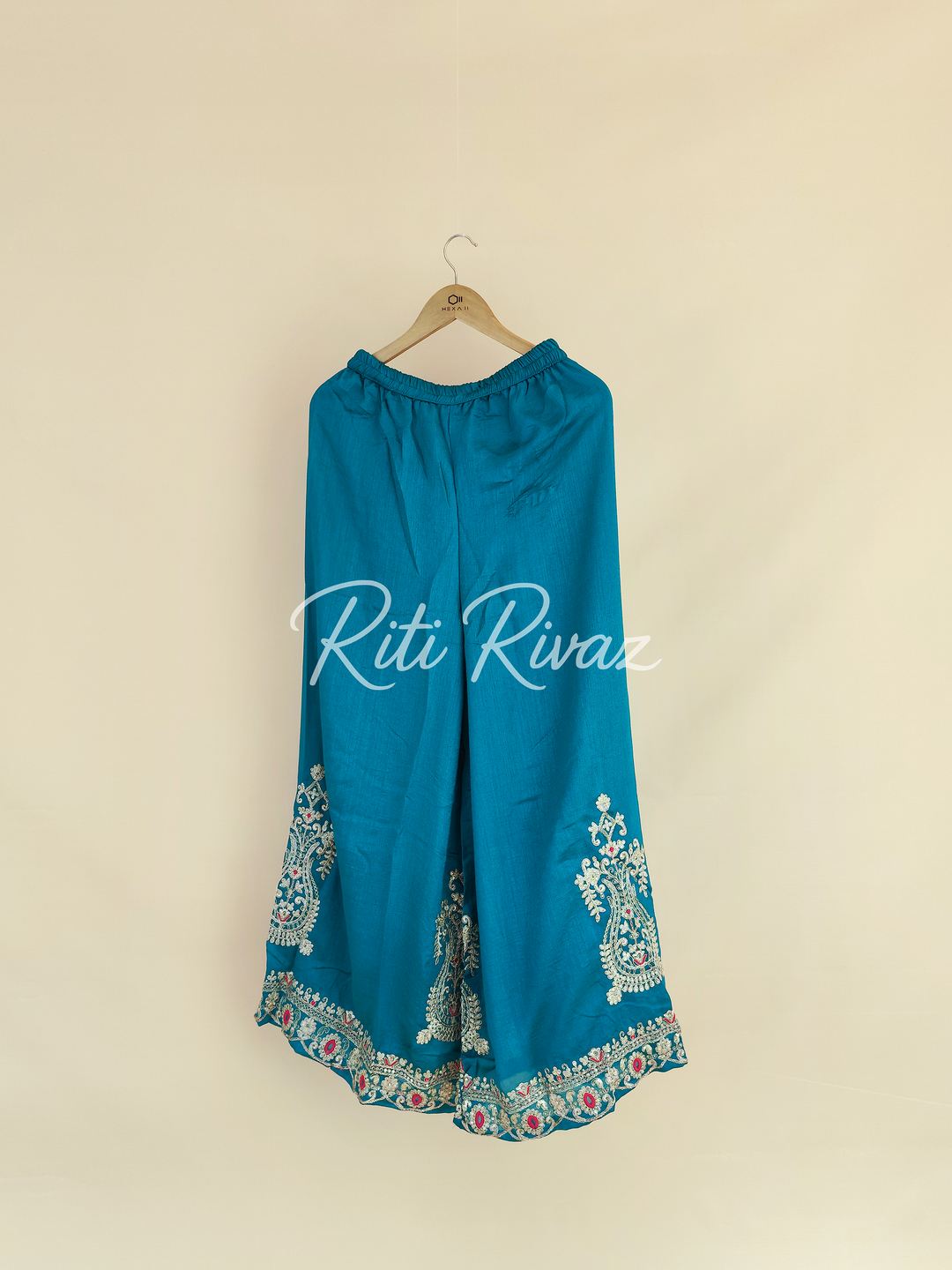 Charming Turquoise Color Vichitra silk Fabric Heavy Embroidery Thread And Sequence Work Top , Palazzo, Dupatta Ready to wear Suit Pakistani