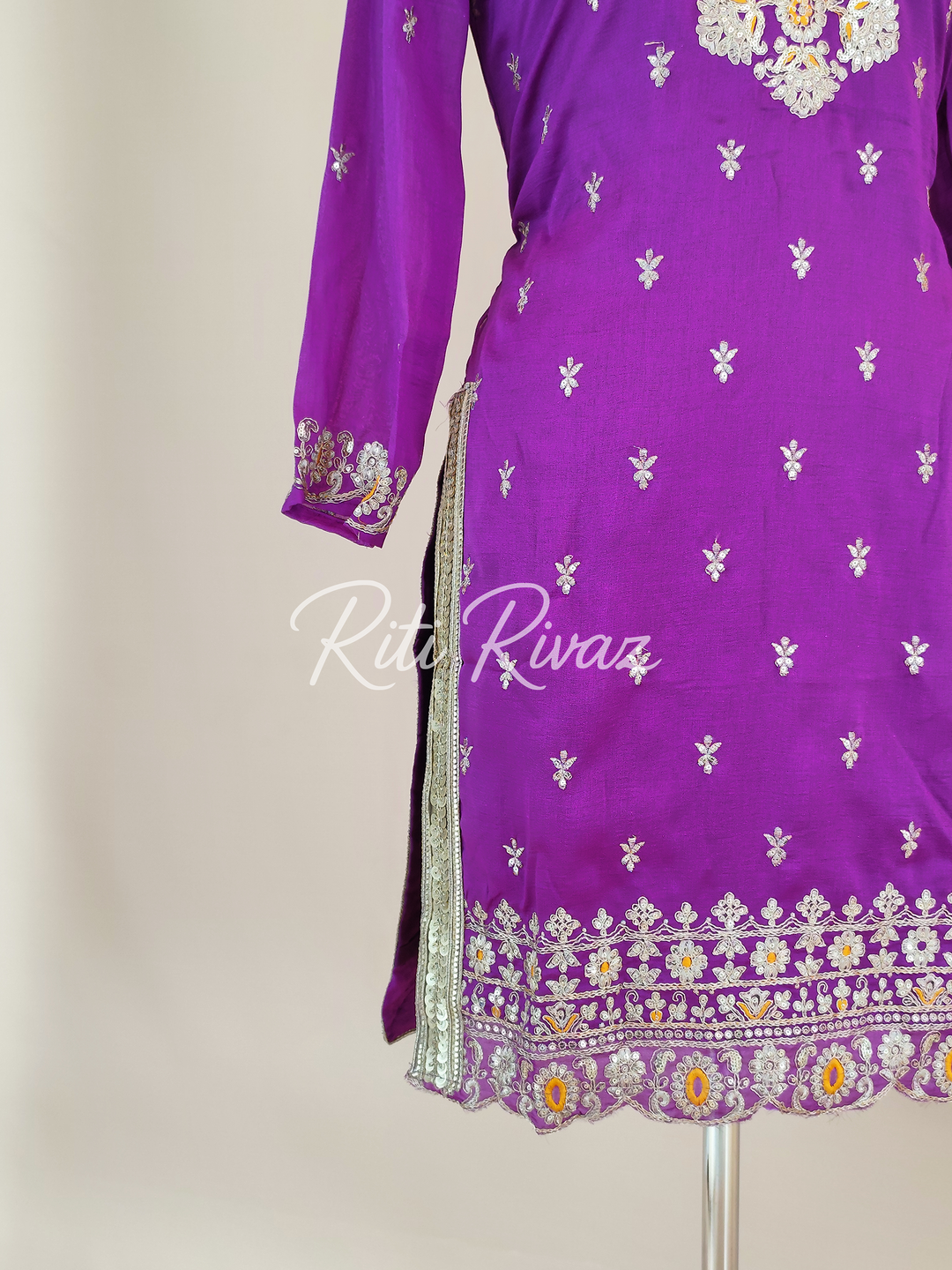 Glossy Purple Color Vichitra silk Fabric Heavy Embroidery Thread And Sequence Work Top , Palazzo, Dupatta Ready to wear Suit, Pakistani Suit