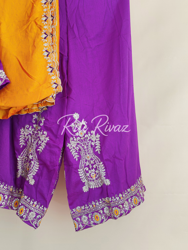 Glossy Purple Color Vichitra silk Fabric Heavy Embroidery Thread And Sequence Work Top , Palazzo, Dupatta Ready to wear Suit, Pakistani Suit